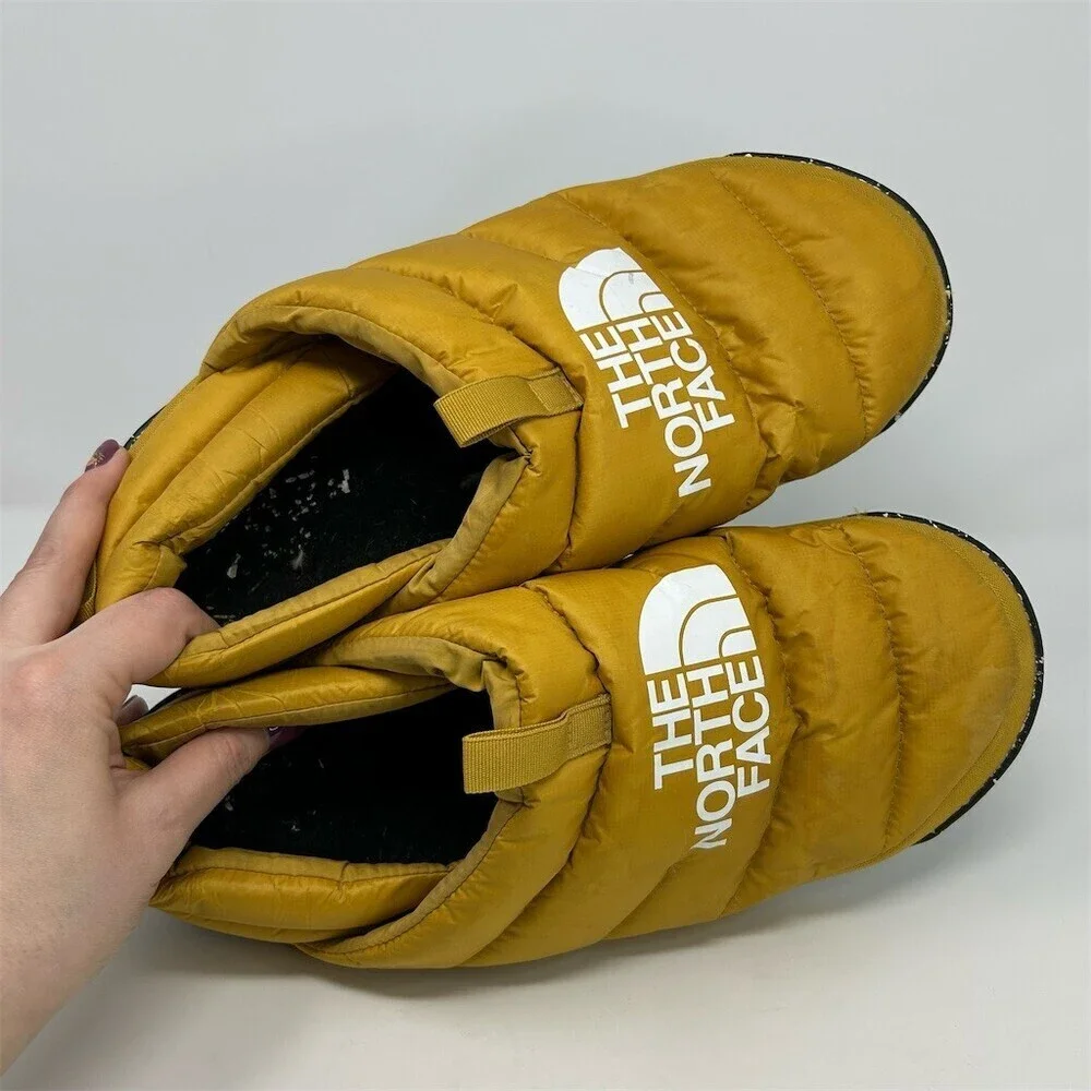 The North Face Nuptse Mule Slippers Unisex Mustard Yellow Insulated Camp Size 13